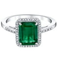 thumbnail image 2 of Emerald Cut Gemstone & 0.14 CT. T.W. Halo Diamond Ring in Sterling Silver, 2 of 5