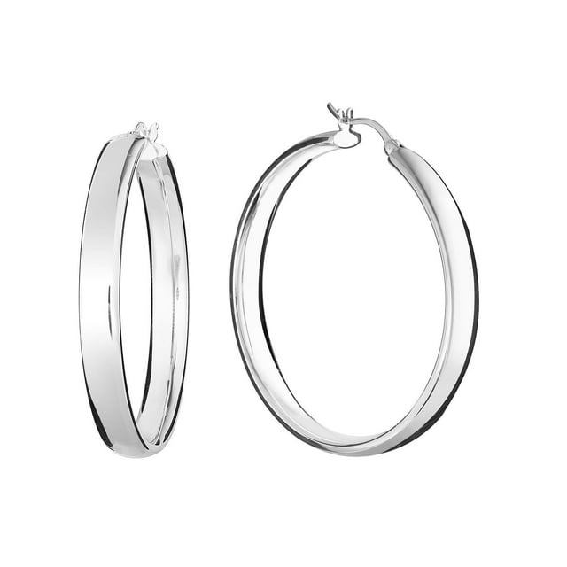 Wedding Band Style Hoop Earrings in Sterling Silver