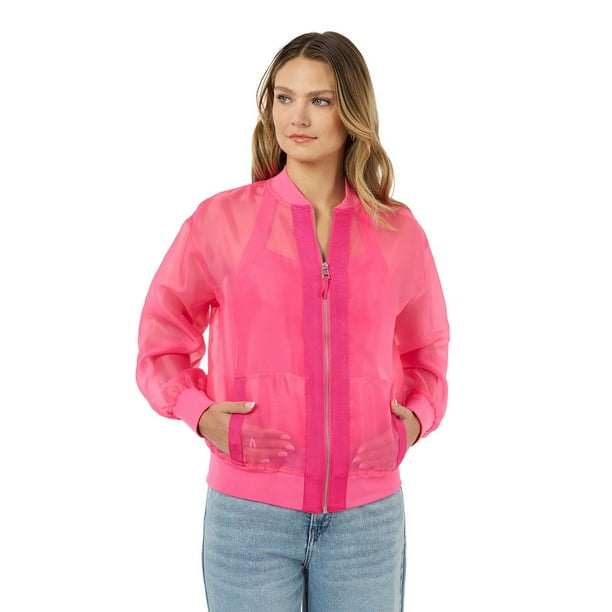 美品★ BUMPY SHEER DOUBLE JACKET INSPIRE CHIC Bomber Jacket for Women's Sheer Mesh Glitter