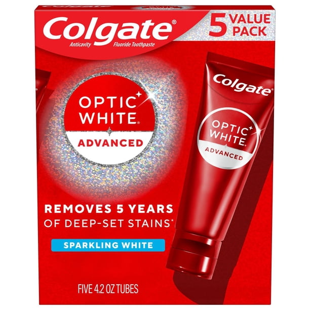 Colgate Optic White Advanced Teeth Whitening Sparkling White Toothpaste,  4.2 oz., 5 pk
