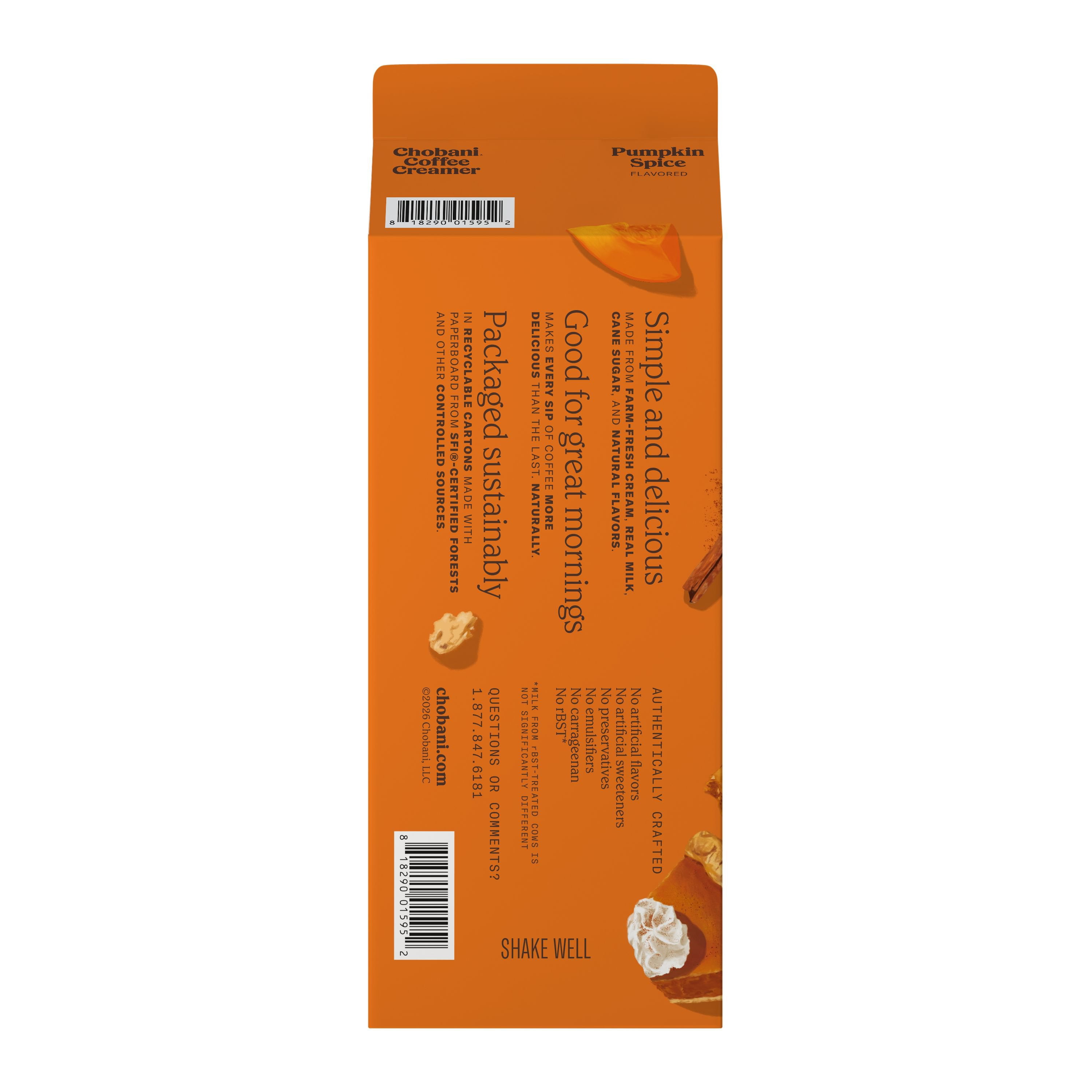 Chobani Dairy Refrigerated Coffee Creamer, Pumpkin Spice, 52 fl