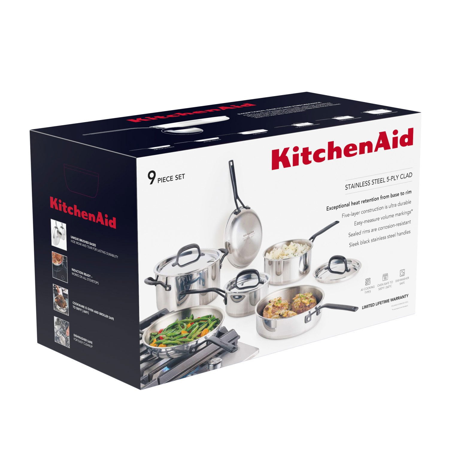 KitchenAid 5-Ply Clad Stainless Steel 9-Piece Cookware Set