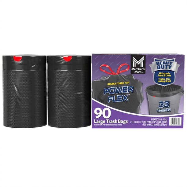 Member's Mark 33-Gallon Power Flex Drawstring Trash Bags 90 ct