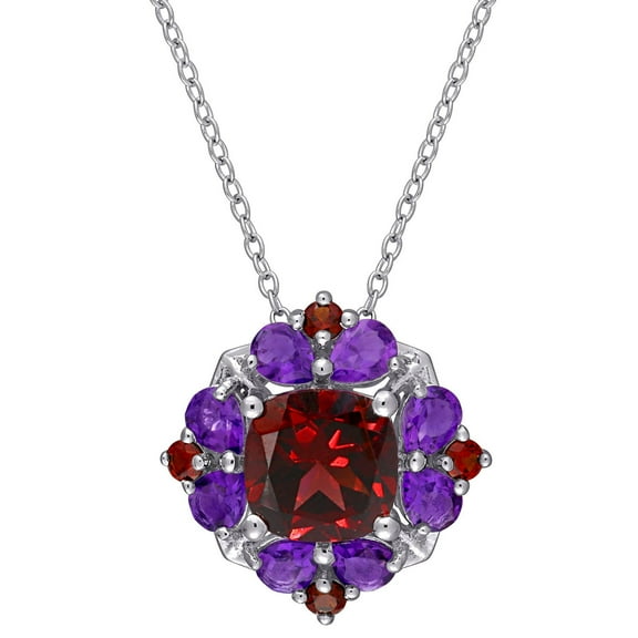 Garnet and African-Amethyst Cocktail Pendant in Sterling Silver