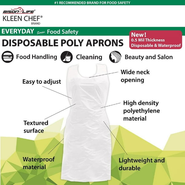 dsiposable aprons Kleen Chef Disposable Waterproof Poly Aprons, White 100 ct