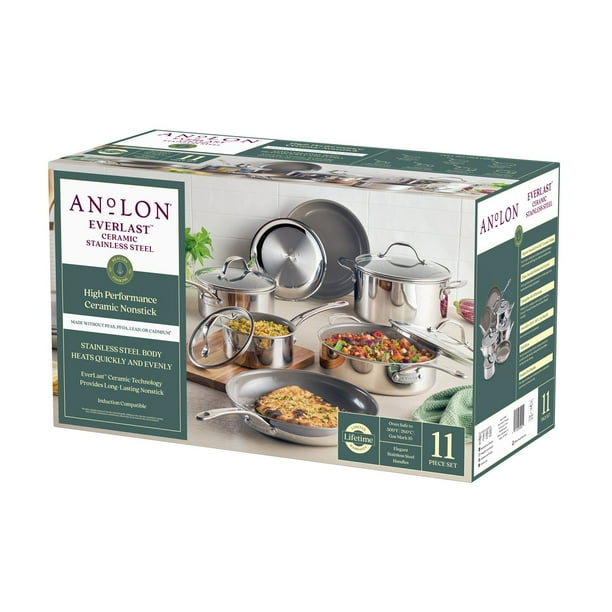 Anolon 11-Piece Everlast Stainless Steel Ceramic Nonstick Cookware