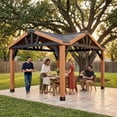 thumbnail image 3 of Backyard Discovery Crosswind 14' x 10' Cedar Wood Gazebo with Four-Sided Gable Steel Roof, 3 of 12