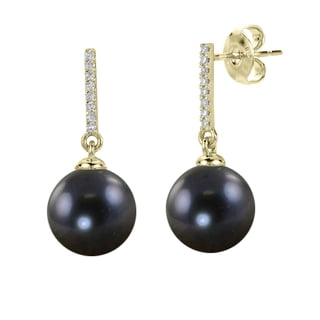 8-9mm Cultured Freshwater Pearl and Diamond (0.05 cttw) Drop Earrings in 14K Gold