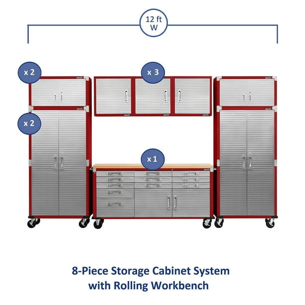 Seville Classics UltraHD 8-Piece Steel Garage Cabinet Storage Set