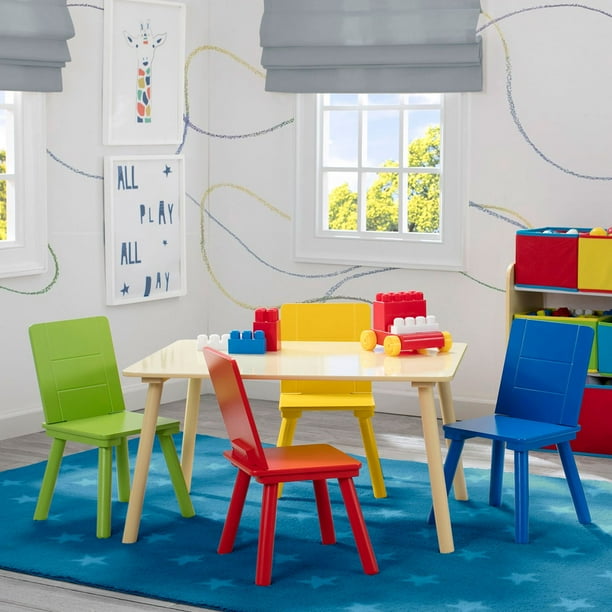 Delta Children Kids Colorful Table and Chair Set, Natural Primary