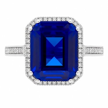 Lab Created Emerald Cut Gemstone and Diamond Ring in Sterling Silver