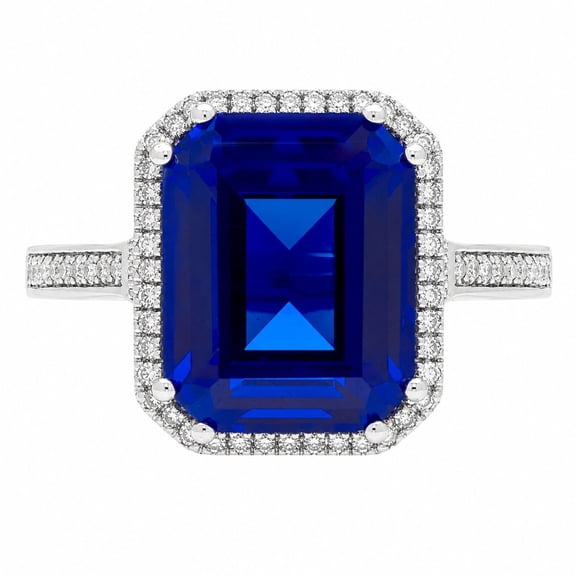 Lab Created Emerald Cut Gemstone and Diamond Ring in Sterling Silver