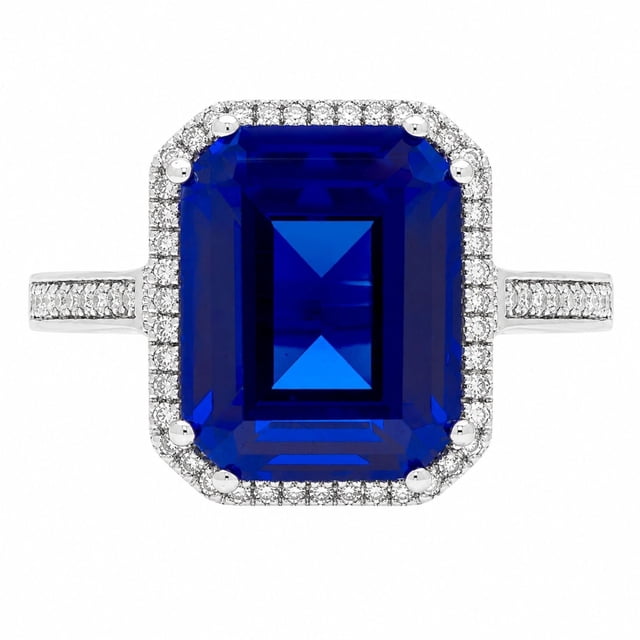 Lab Created Emerald Cut Gemstone and Diamond Ring in Sterling Silver