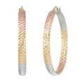 thumbnail image 1 of 14K Tri Color Brilliant Diamond Cut Round Hoop Earrings, 1 of 5