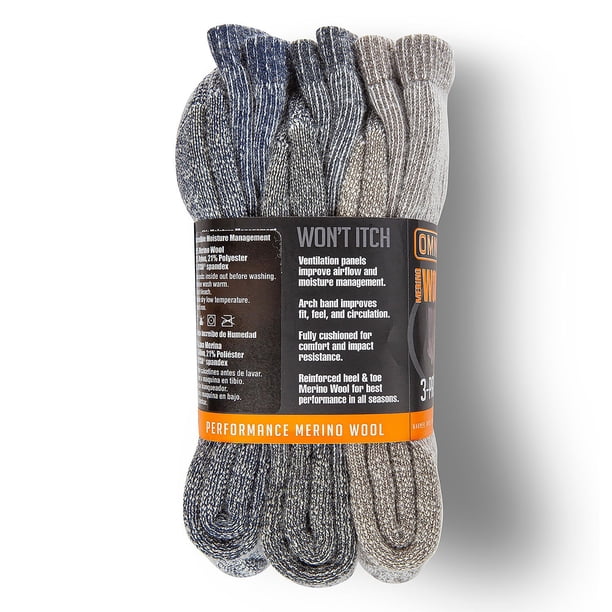 Omni Wool Unisex Merino Wool Hiker Crew Socks – 3-Pack, Medium, Navy/Gray/Taupe – Comfort That Lasts
