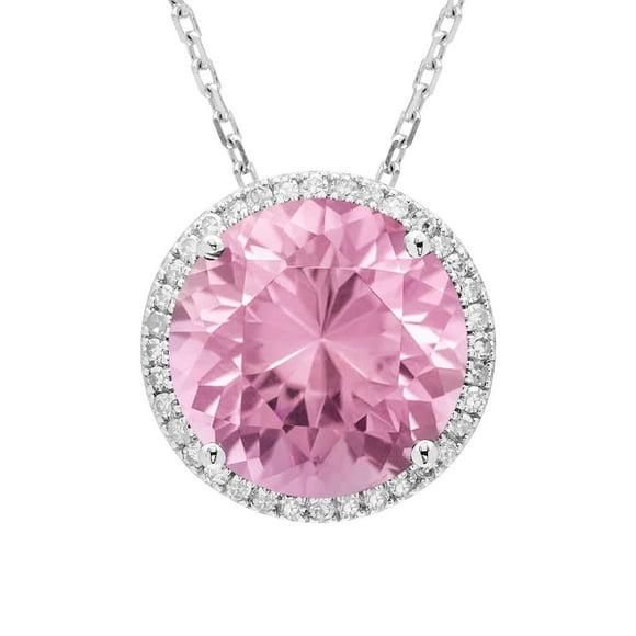 Lab Created Round Gemstone and 0.12 Diamond Halo in Serling Silver