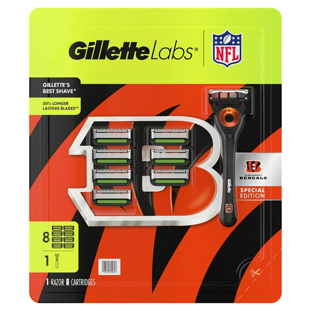 Gillette Labs NFL Cincinnati Bengals Men's Razor, Handle + 8
