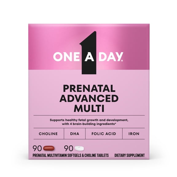 One A Day Women's Prenatal Advanced Mulitvitamins Softgels & Prenatal Choline Tablets 2 pk., 90 ct.