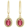 thumbnail image 2 of Oval Cut Genuine Gemstone and 0.16 CT. T.W. Diamond Dangle Earrings in 14K Gold, 2 of 6