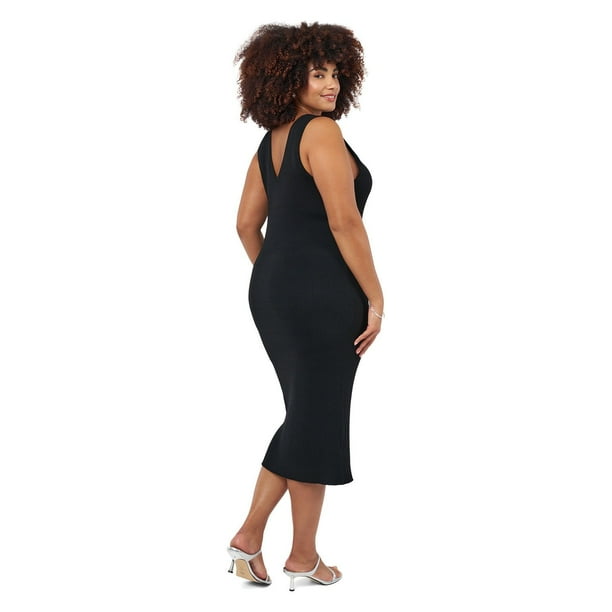 knee length dresses for ladies Baltic Born Womens Moore Ribbed Tank Midi Dress | Black