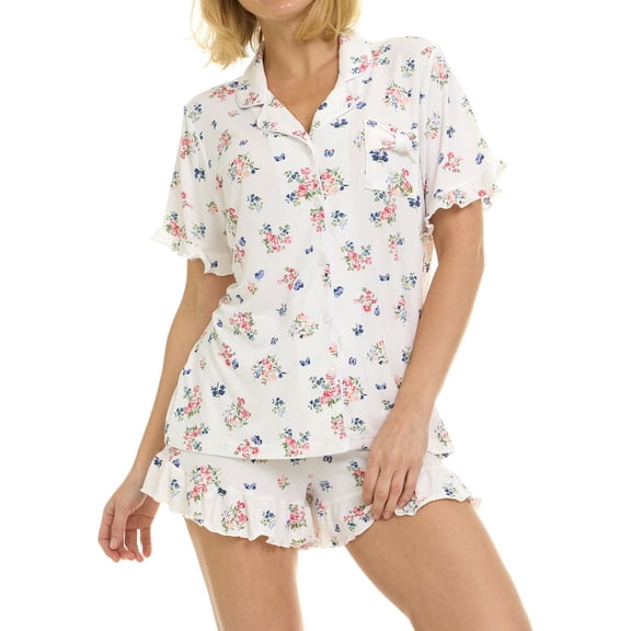 Betsey Johnson Women's Short Sleeve & Ruffle Short Pajama Set