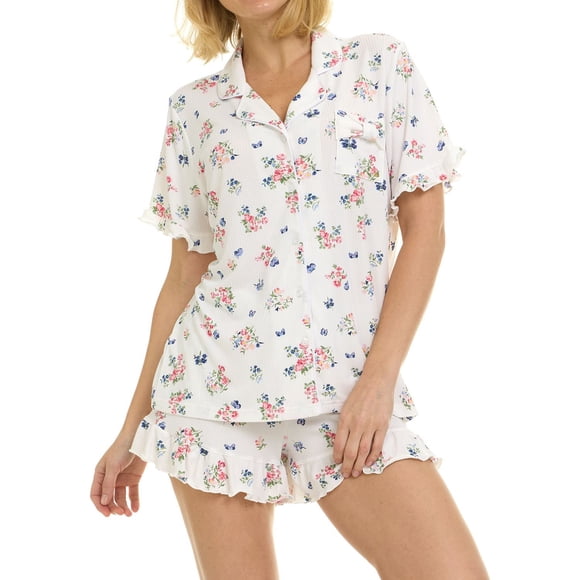 Betsey Johnson Women's Short Sleeve & Ruffle Short Pajama Set