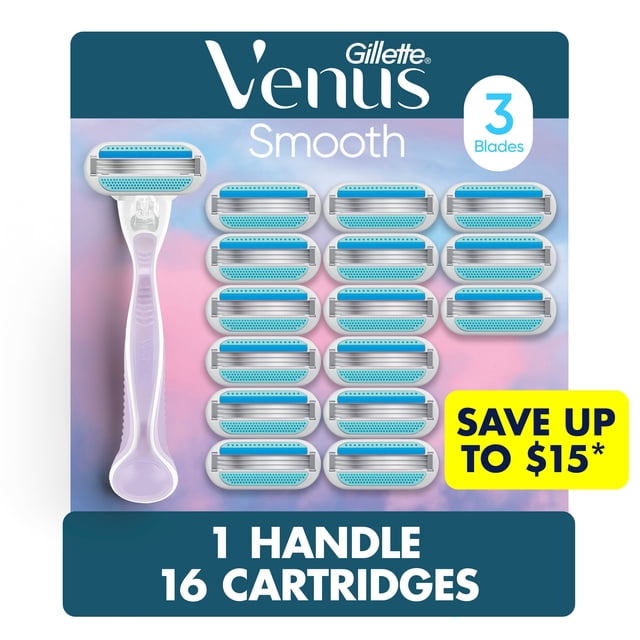 Venus Original Smooth Women's Razor, 3 Blade, Handle + 16 Cartridges