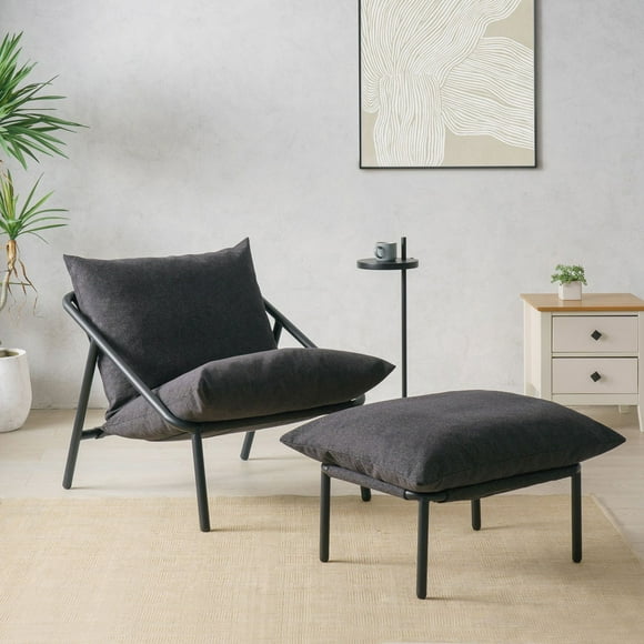 ZINUS Night Therapy Foam Callie Sling Accent Chair with Ottoman and Drink Table