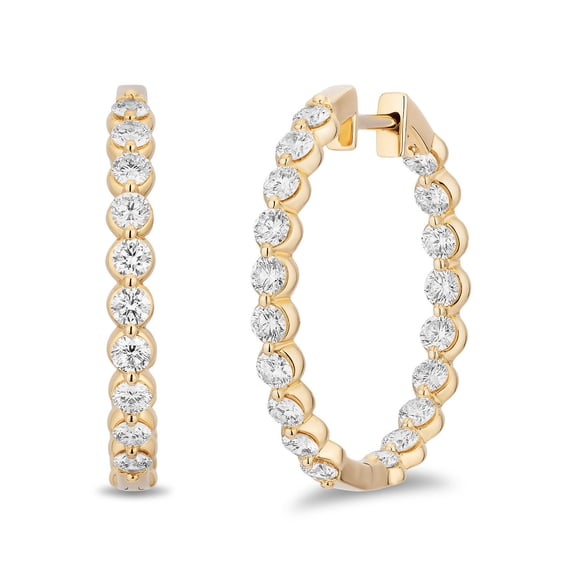 Round Cut In and Out Diamond Hoop Earrings in 14K Gold