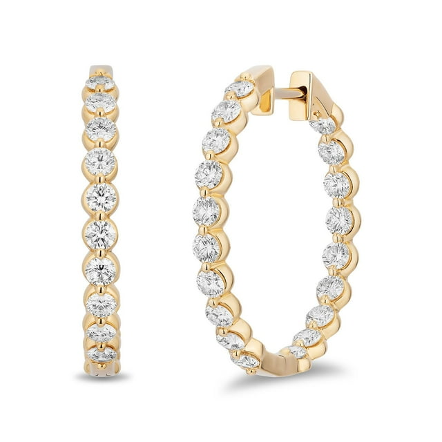 Round Cut In and Out Diamond Hoop Earrings in 14K Gold