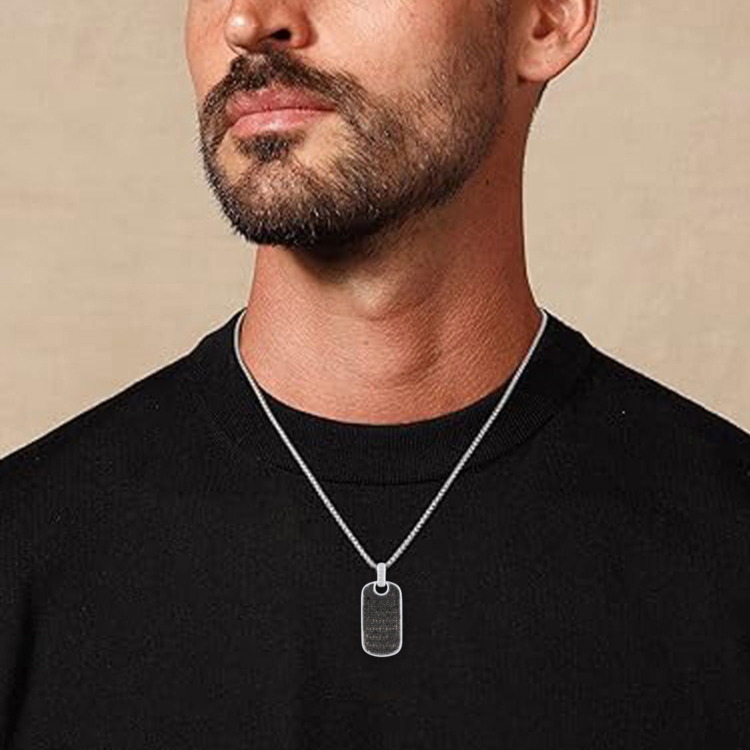 0.10 CT. T.W. Round Cut Cross Diamond Dog Tag Pendant Necklace in