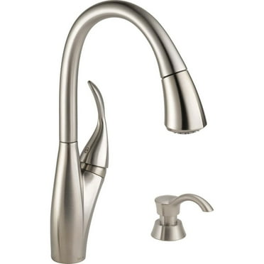 Delta Berkley® Single Handle Pull-down Kitchen Faucet with MagnaTite and Soap Dispenser in Spotshield Stainless