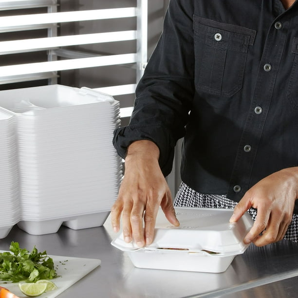 Hefty Supreme Foam Hinged Lid Container, 3-Compartment 125 ct