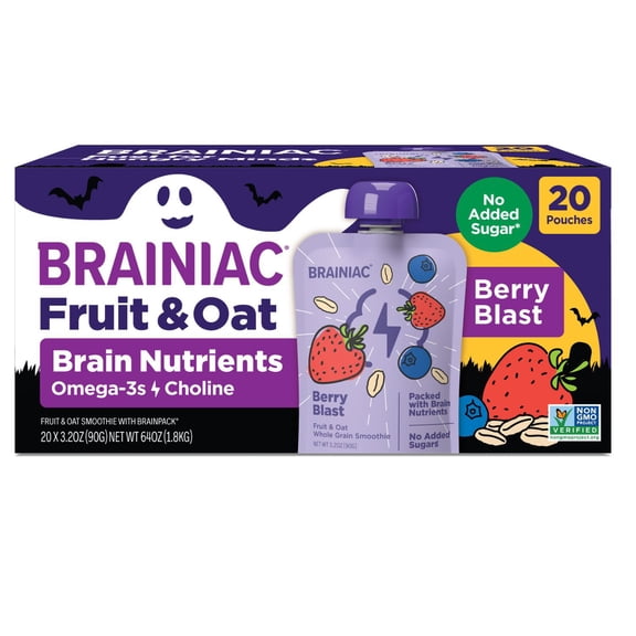 Brainiac Halloween Fruit and Oat Smoothie Pouches, 3.2 oz., 20 ct.