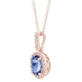 thumbnail image 2 of Oval Cut Genuine Gemstone & 0.11 CT. T.W. Diamond Halo Pendant Necklace in 14K Gold, 2 of 6