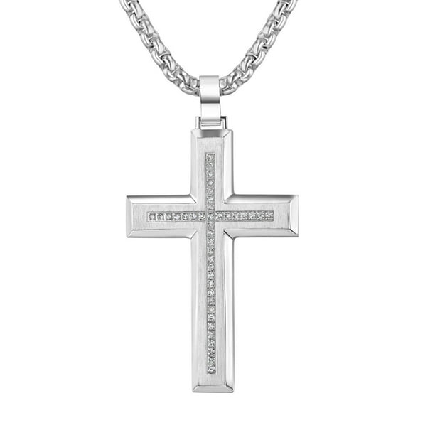 20 Round Cut Diamond Cross Pendant Necklace in Stainless