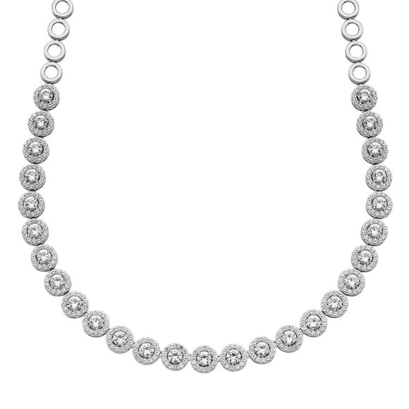 Lab Created Round Cut Sapphire Necklace in Sterling Silver