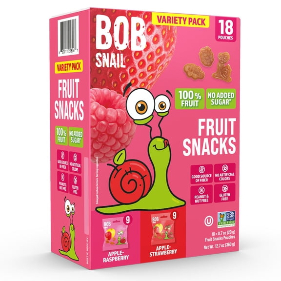 Bob Snail Fruit Snacks Variety Pack, Apple-Strawberry & Apple-Raspberry, 0.7 oz., 18 pk.