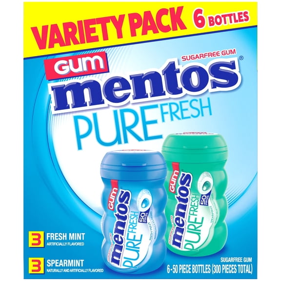 Mentos Pure Fresh Sugar Free Chewing Gum, Variety Pack, 50 Pieces, 6pk.