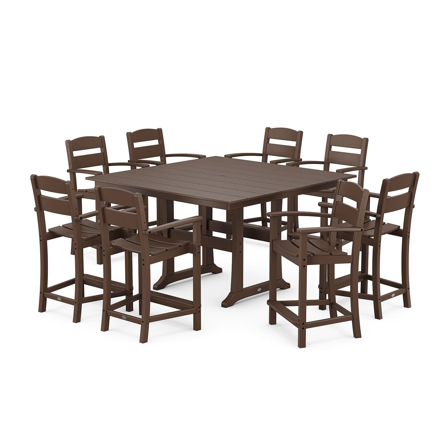 POLYWOOD Gulf Shores Farmhouse Trestle Counter Arm Chair Set, 9pc