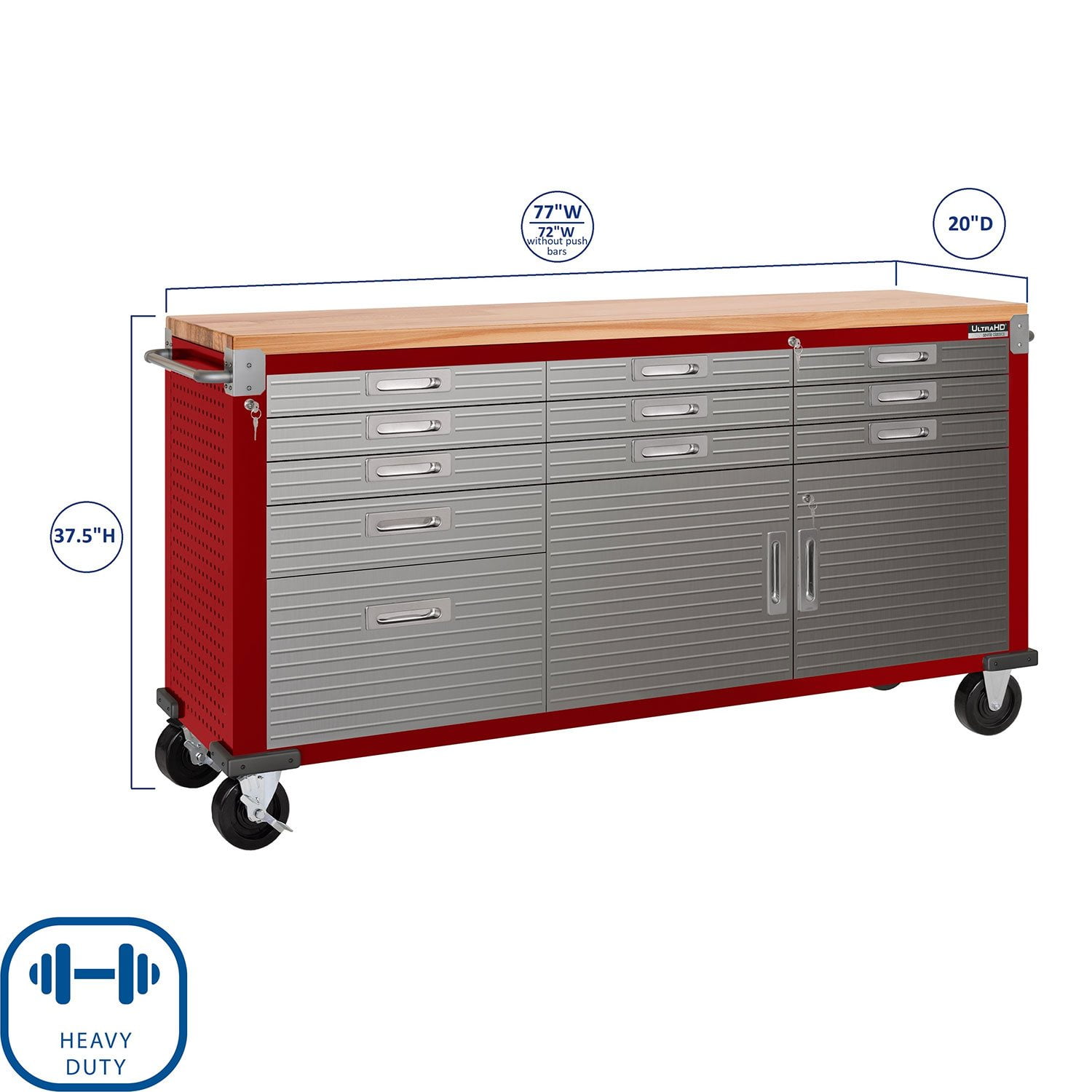 Seville Classics UltraHD 11 Drawer Rolling Workbench, 77