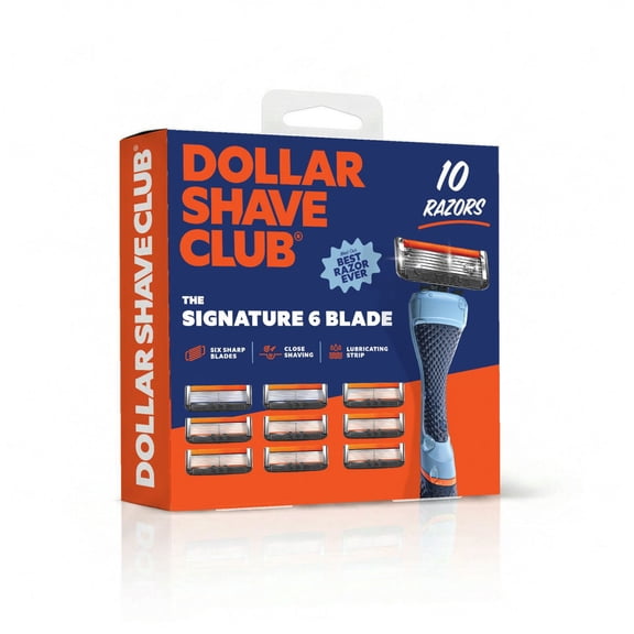 Dollar Shave Club Men's 6-Blade Razor Starter Set with 1 Handle and 10x Razor Cartridge Refills