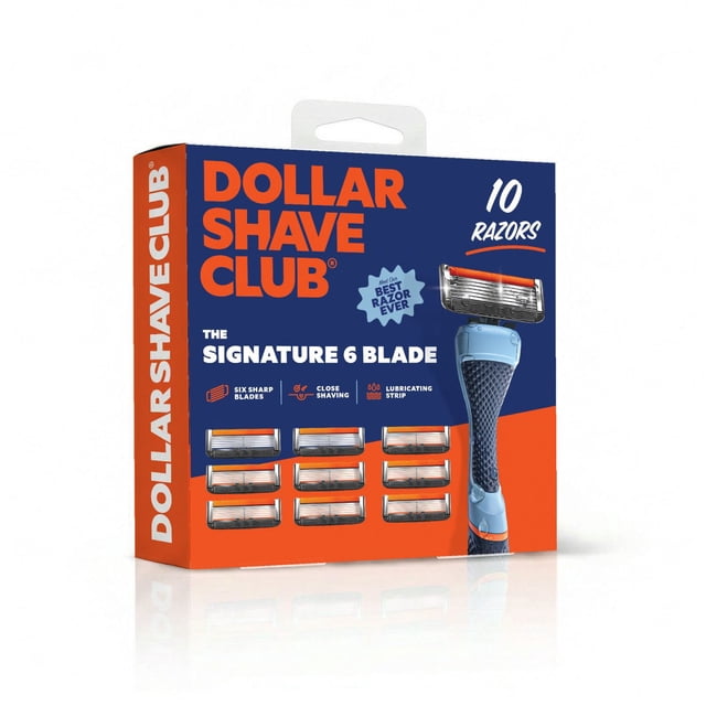 Dollar Shave Club Men's 6-Blade Razor Starter Set with 1 Handle and 10x Razor Cartridge Refills