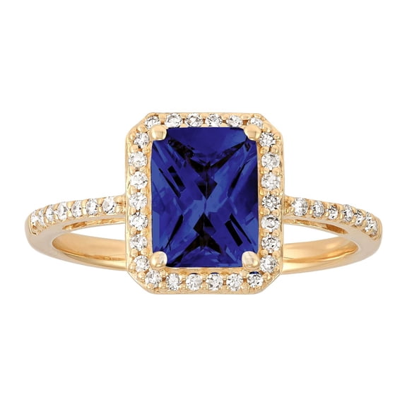 Lab Created Emerald Cut Gemstone & Diamond Ring in 14K Gold