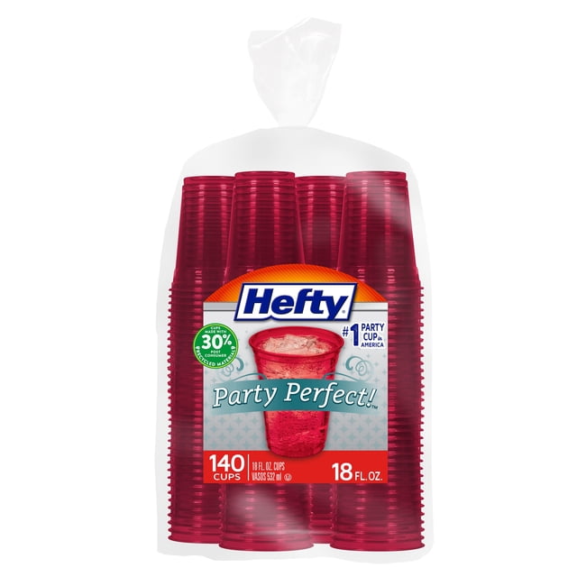 Hefty Party Perfect Tinted Plastic Cups, Red, 18 fl. oz., 140 ct.