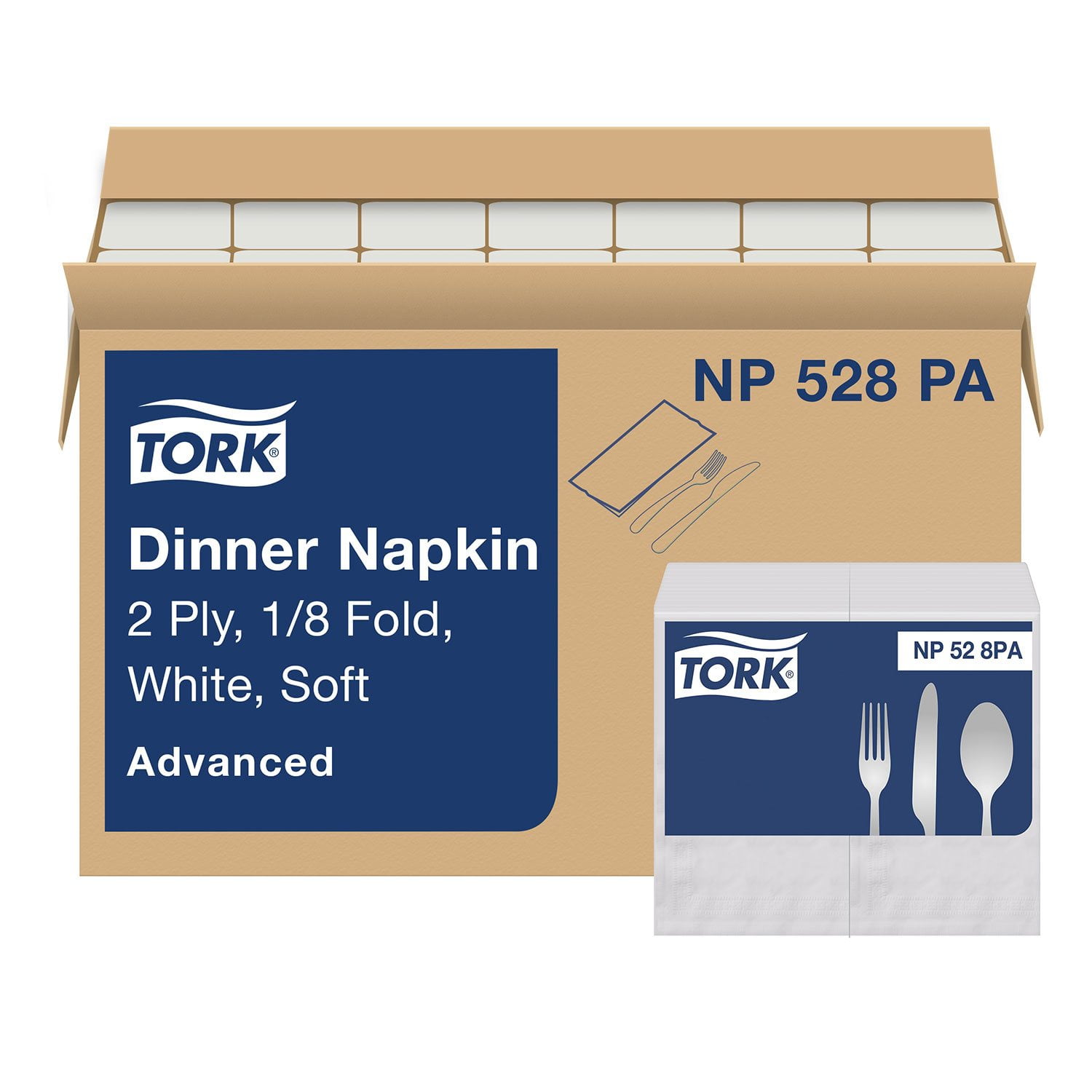 Tork Advanced Soft 1/8 Fold 2-Ply White Dinner Napkins, 28 pks