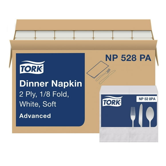 Tork Advanced Soft 1/8 Fold 2-Ply White Dinner Napkins, 28 pks, 100 napkins/pk.