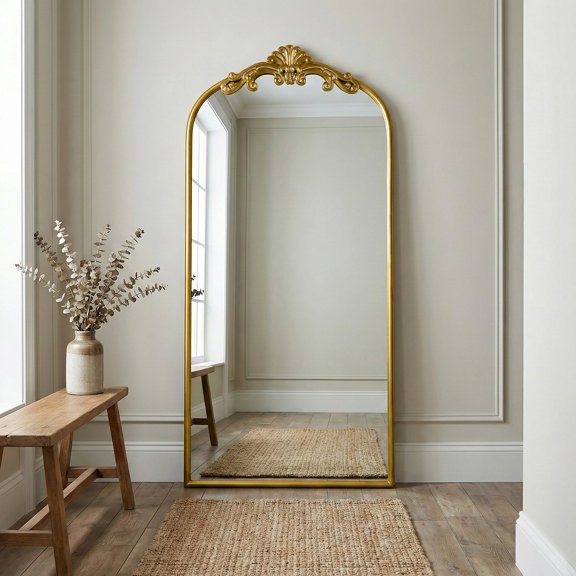Azalea Park 36" x 72" Antique Gold Filigree Style Metal Leaner Floor Mirror