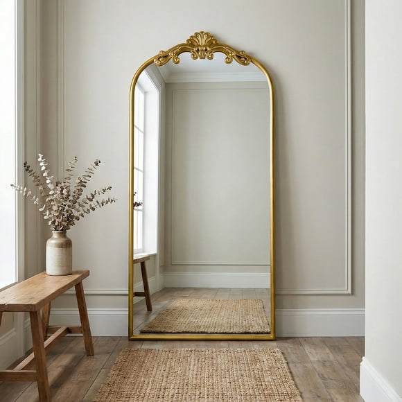 Azalea Park 36" x 72" Antique Gold Filigree Style Metal Leaner Floor Mirror