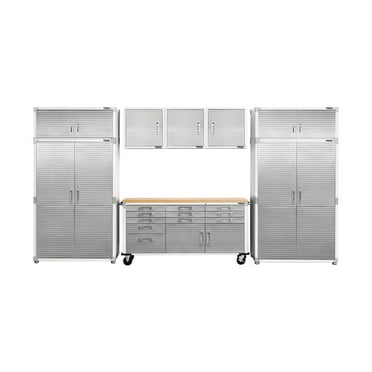 Seville Classics UltraHD 8-Piece Steel Garage Cabinet Storage Set With Rolling Workbench, 14 Feet Wide